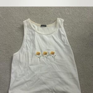 Floral Embroidered White Tank Top
